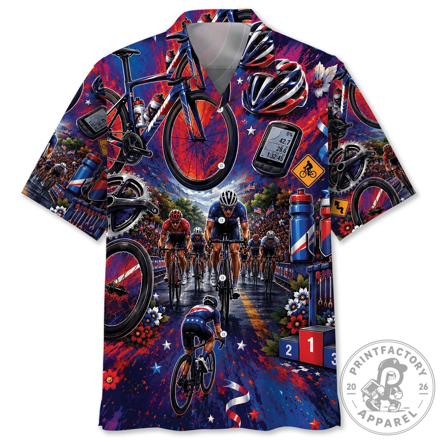 Colorful Cycling Racing Vintage Art Funny Hawaiian Shirt 1 Colorful Cycling Racing Vintage Art Funny Hawaiian Shirt
