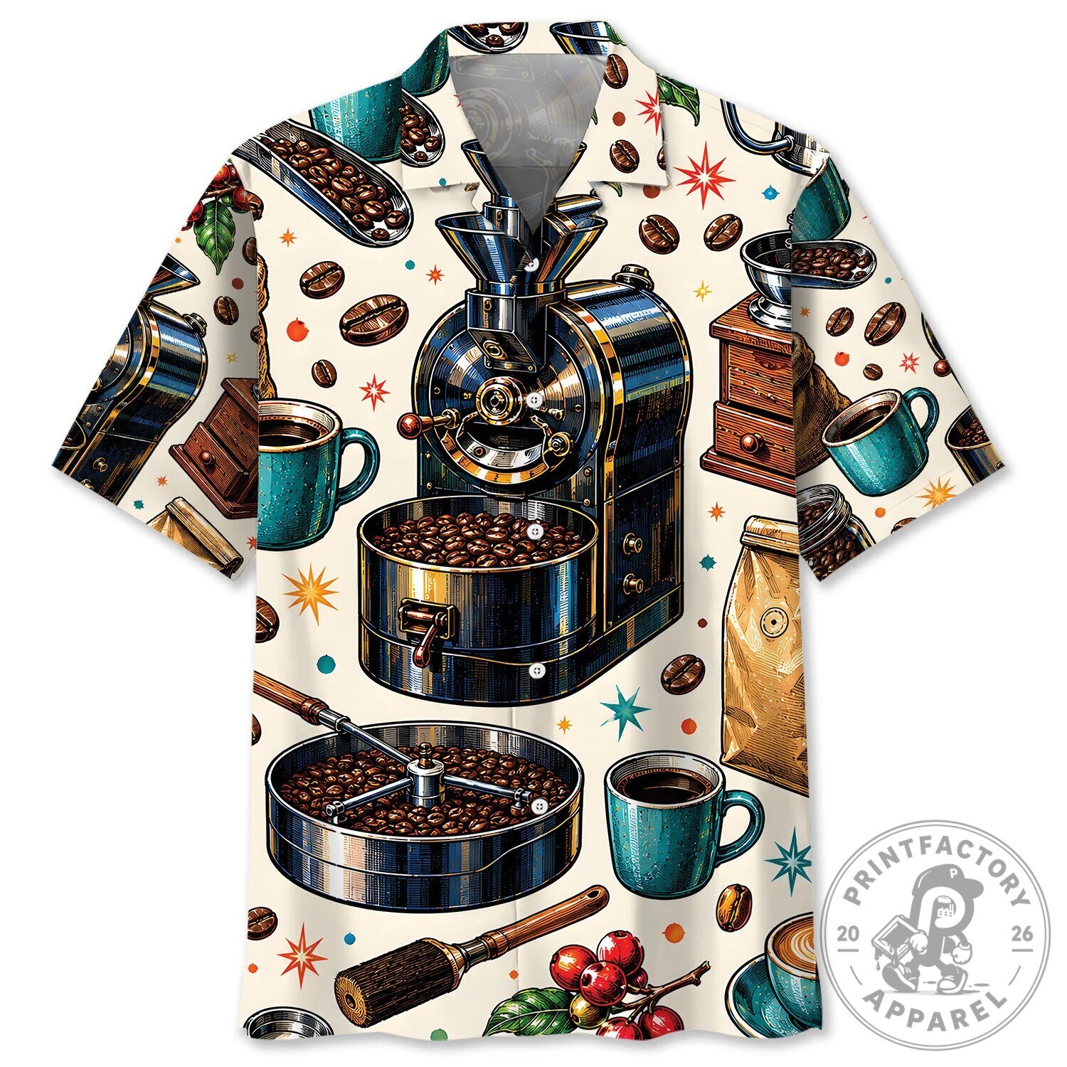 Coffee Roaster Vintage Art Colorful Hawaiian Shirt for Coffee Lovers
