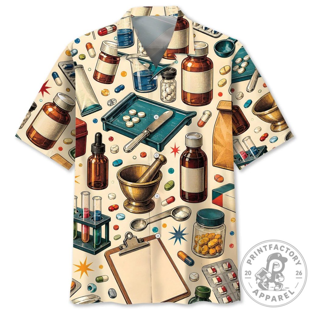Pharmacist Vintage Art Medical Supplies Pattern Colorful Hawaiian Shirt 17 Pharmacist Vintage Art Medical Supplies Pattern Colorful Hawaiian Shirt