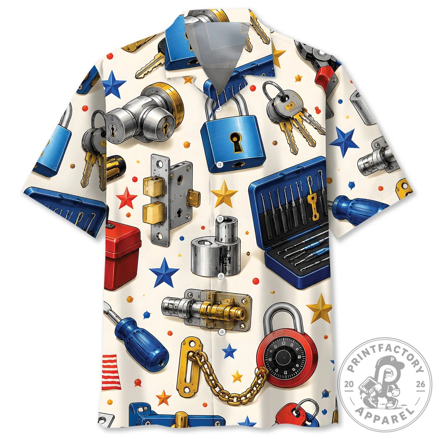 Locksmith Tools Vintage Art Colorful Hawaiian Shirt 1 Locksmith Tools Vintage Art Colorful Hawaiian Shirt