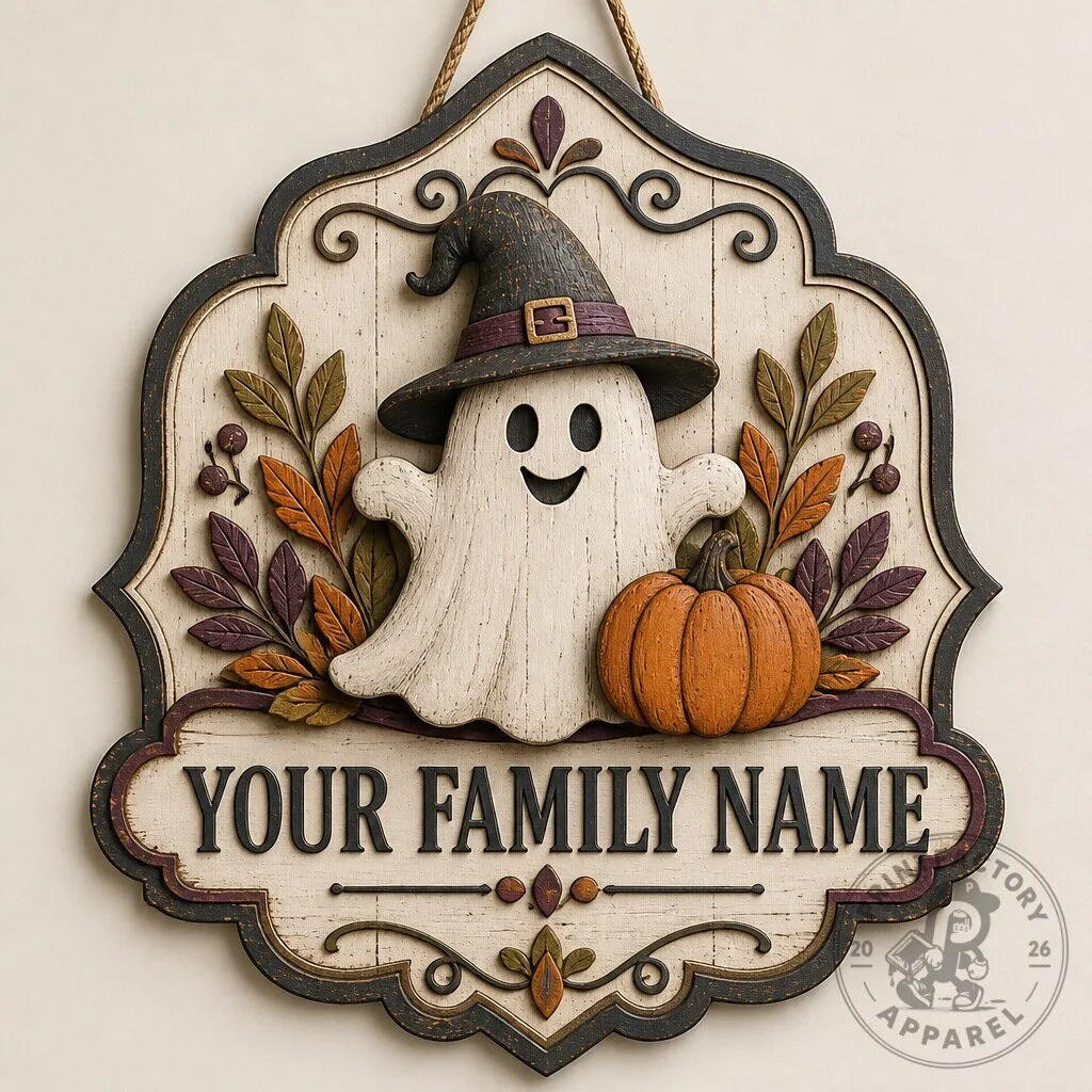 Personalized Family Halloween Door Hanger - 2-Layer Ghost Plaque