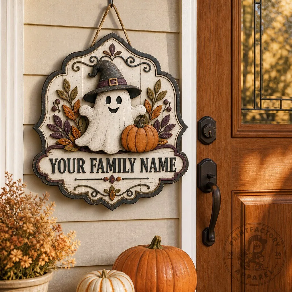 Personalized Family Halloween Door Hanger - 2-Layer Ghost Plaque 7 Personalized Family Halloween Door Hanger - 2-Layer Ghost Plaque