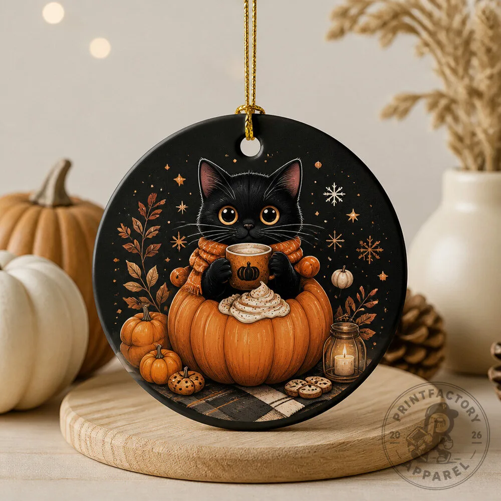 Black Cat with Pumpkin Design by Starbucks Snoopy Cup Fall Ornaments