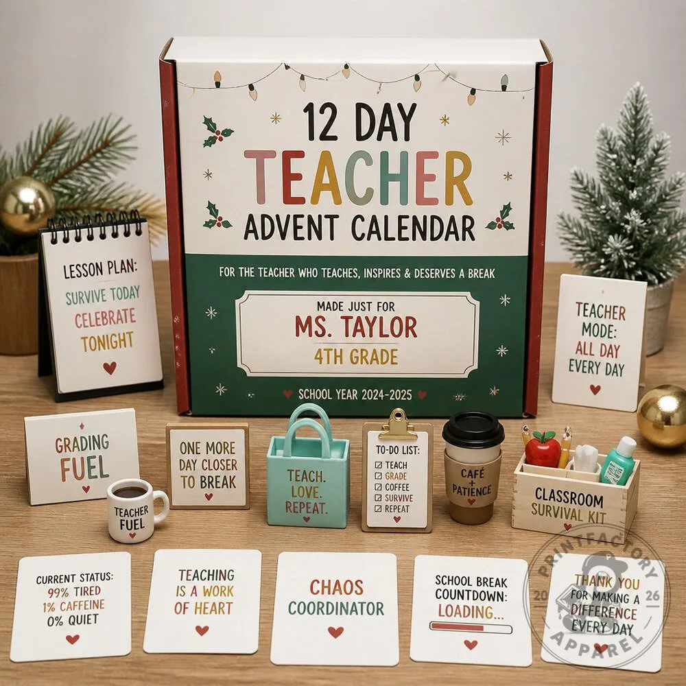 Teacher Christmas Advent Calendar With Personalized Teacher Humor Cards and Desk Collectibles