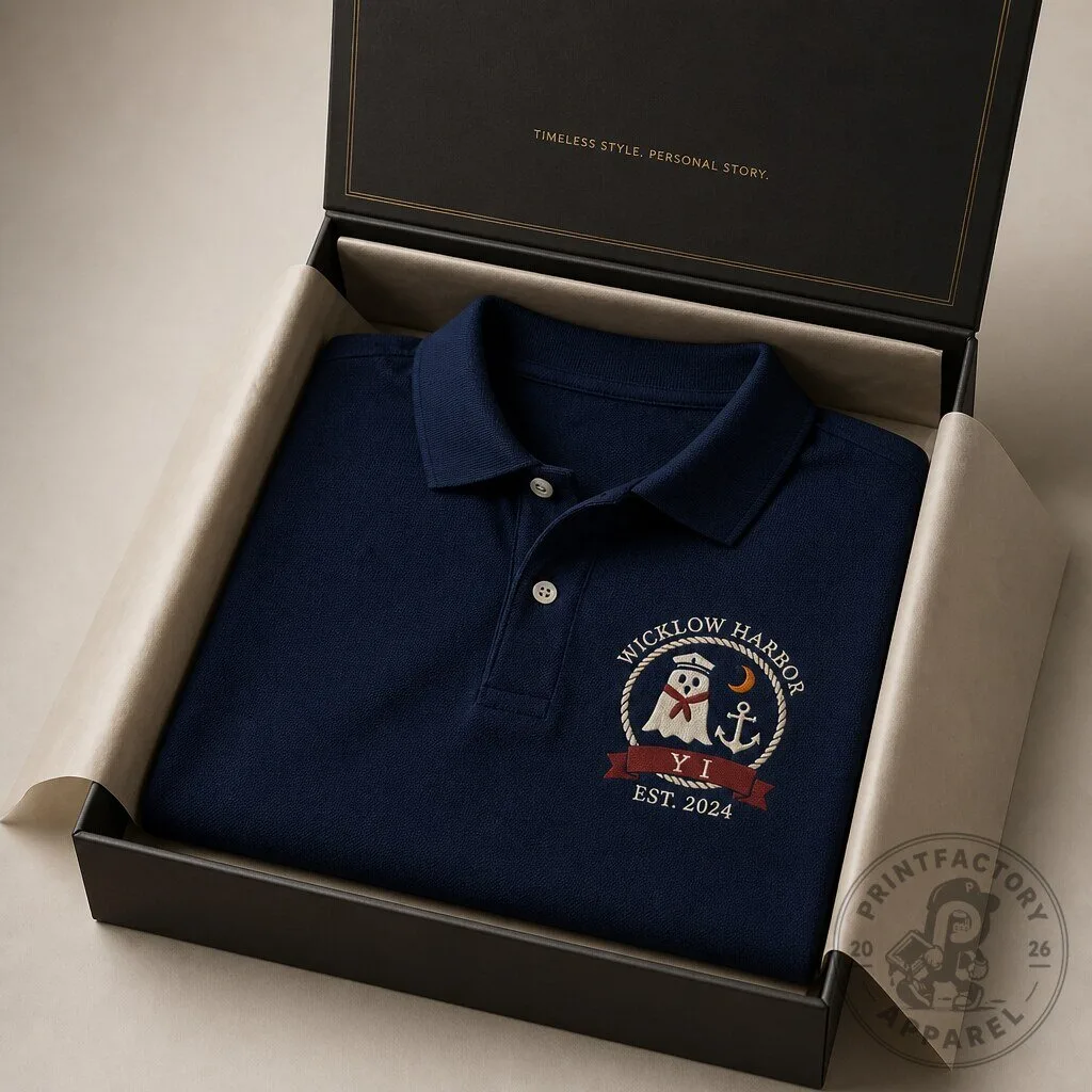 Haunted Harbor Club Polo Shirt - Coastal Halloween Prep Crest 7 Haunted Harbor Club Polo Shirt - Coastal Halloween Prep Crest