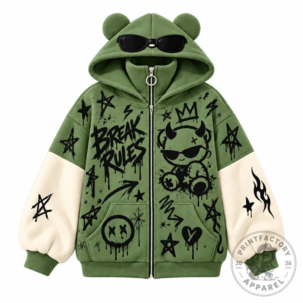 Billie Eilish Graffiti Devil Ear Zip-Up Hoodie 2026 Limited
