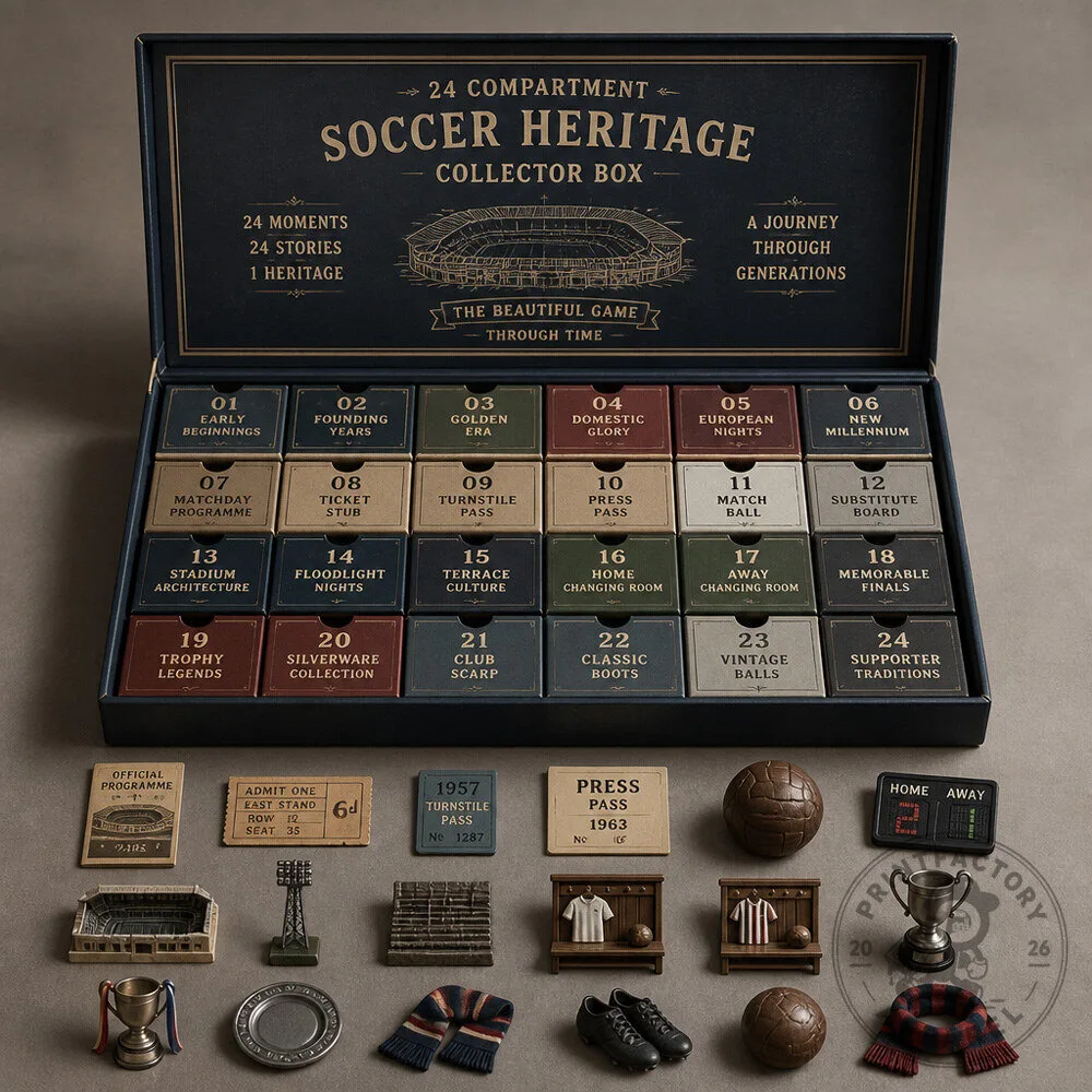 Compartment Soccer Heritage Collector Box With Miniature Matchday Memorabilia